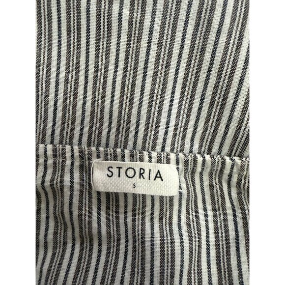Storia Women Midi Striped Dress Size Small S Gray Tie Shoulder Strap Slits EUC - Picture 8 of 8